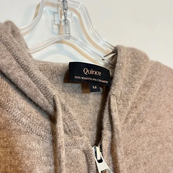 Quince Sweater 100% Mongolian Cashmere Full Zip Hoodie Oatmeal Beige Medium - Picture 3 of 5